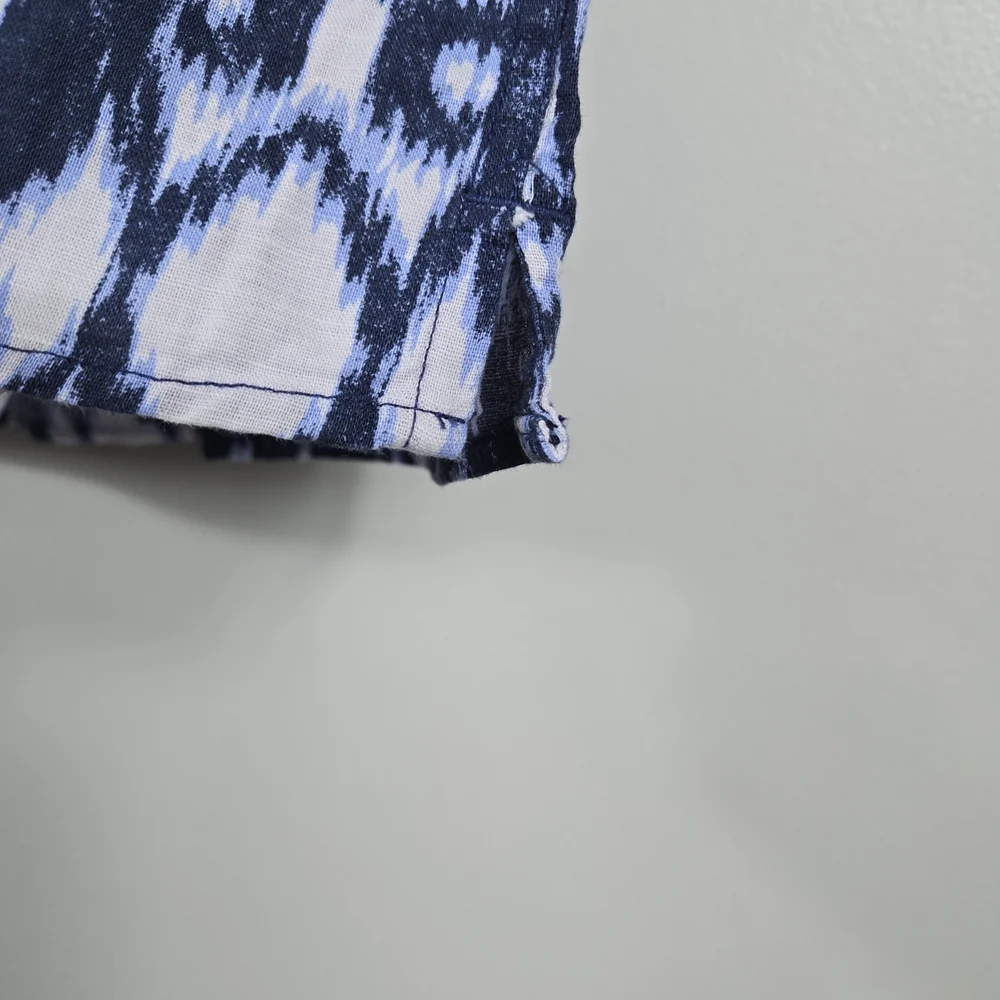 Gap Kids Boys Navy White Ikat Abstract Short Sleeve Linen Button‎ Shirt Medium